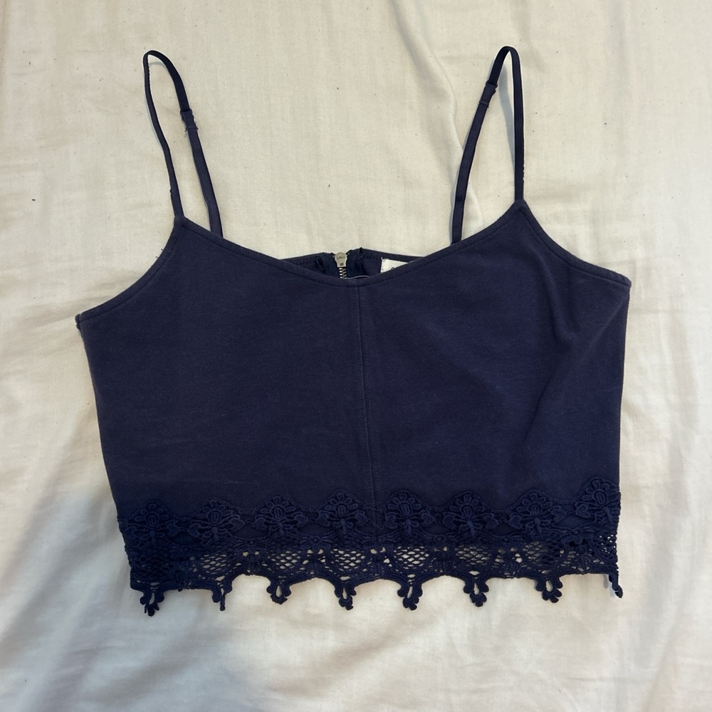 Garage Dark Blue Lace Hem Crop Top